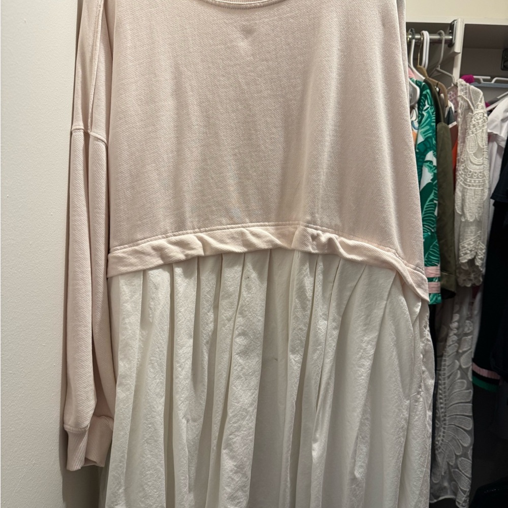 Free People Pink and White Long Sleeve Babydoll Dress or Long Top